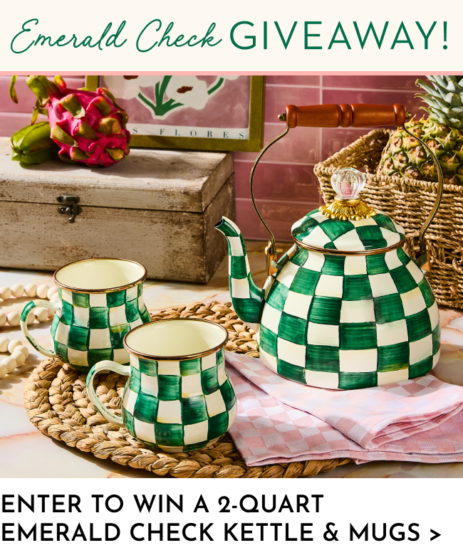 Emerald Check Giveaway! Enter To Win a 2qt Emerald Check Tea Kettle & Mugs